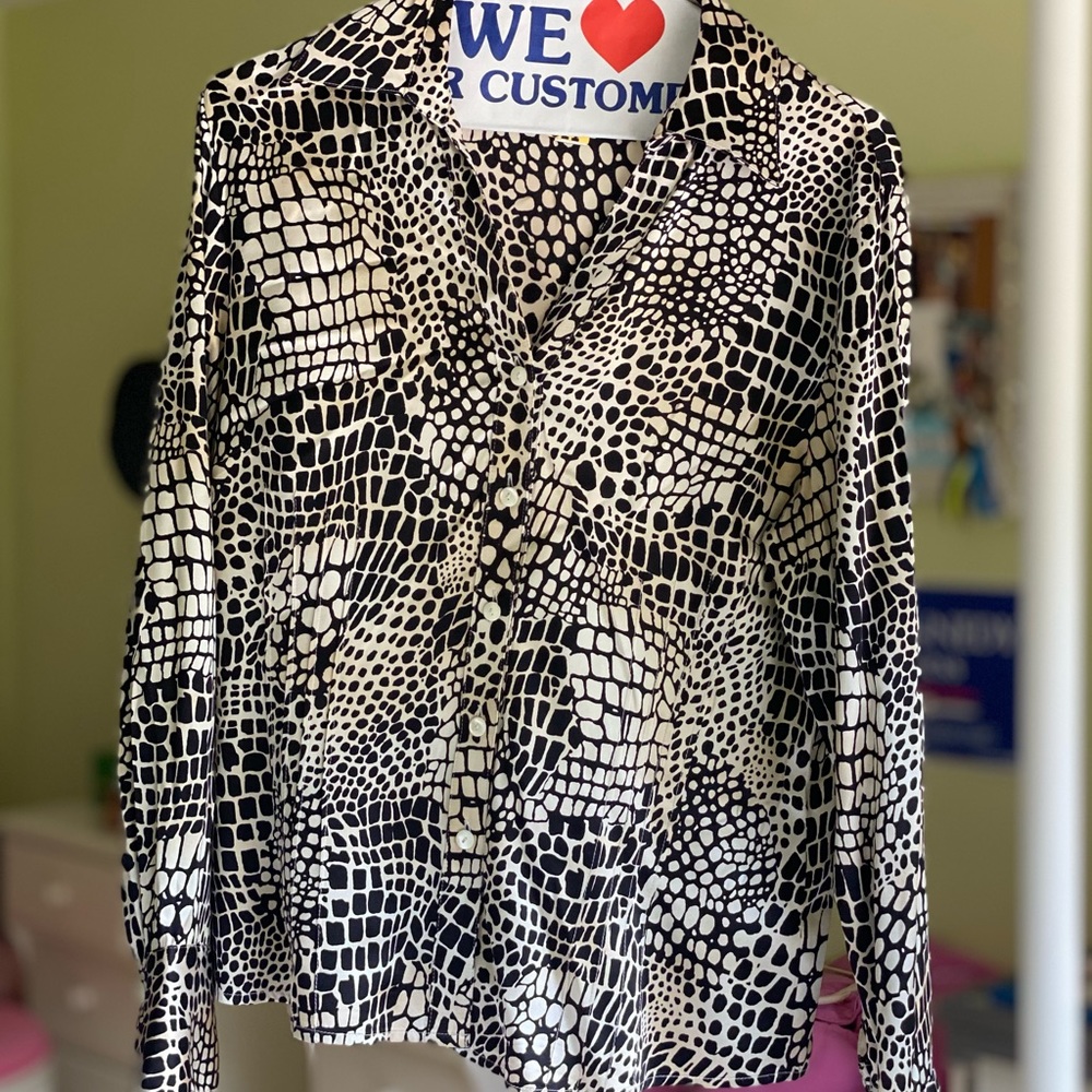 Black and cream animal print silk blouse